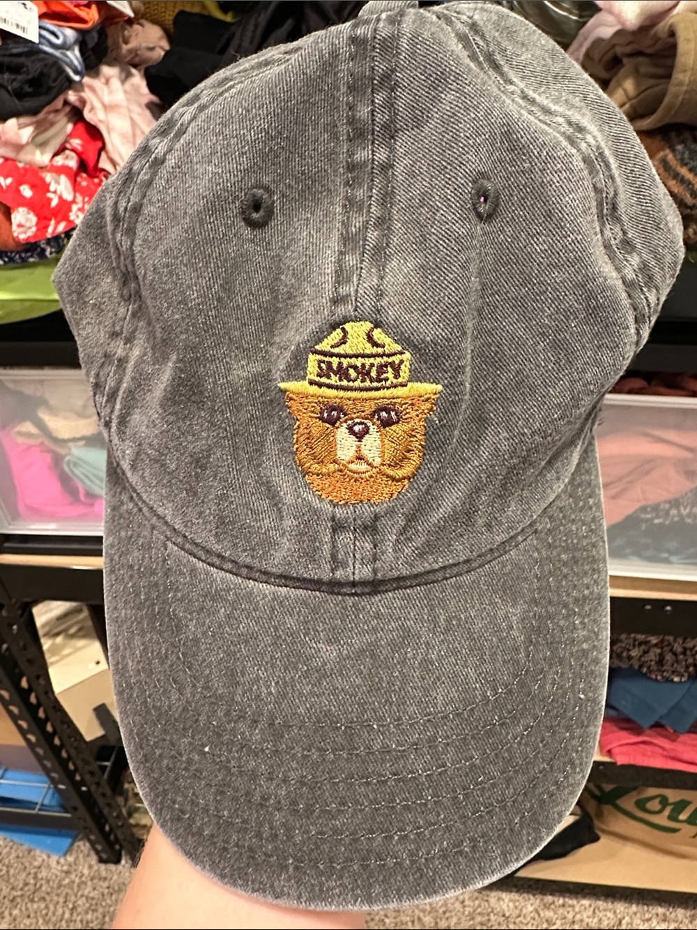 Smokey the Bear grey vintage wash baseball cap hat National Parks one size